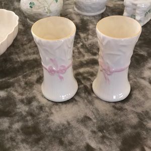Belleek pink ribbon vase